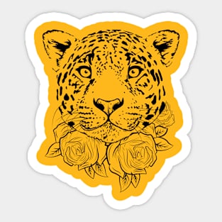 Majestic leopard with Flowers Sticker